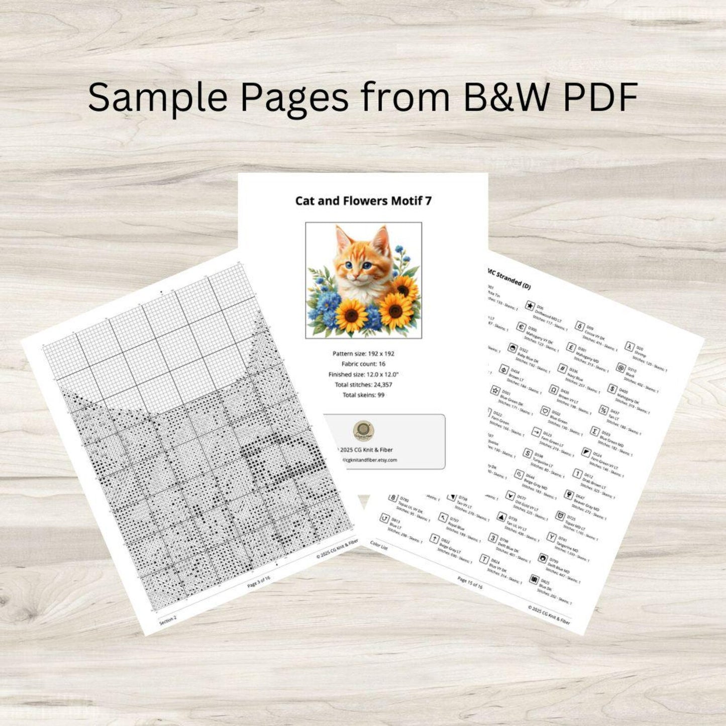 Tiger Cat and Sunflowers Cross Stitch Pattern PDF – Floral Feline Embroidery Chart – Romantic Cat Lover Needlepoint Design