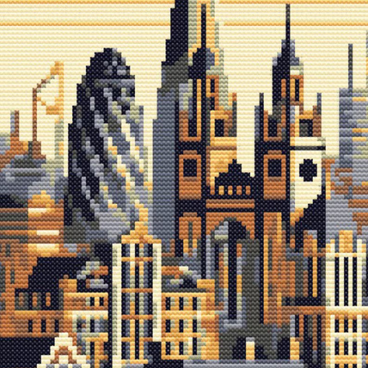 Geometric London Cross Stitch Pattern - Modern Village Architecture Embroidery Design, Big Ben, Tower Bridge & London Eye, Digital Download.