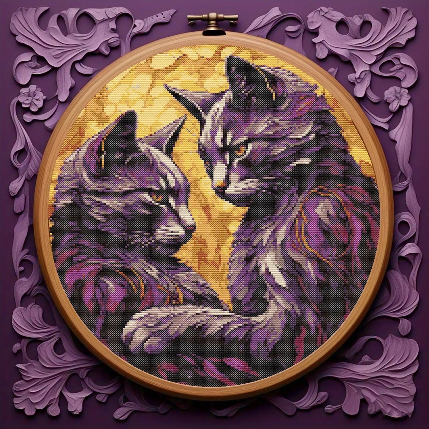 Set of 4 Artistic Floral Cats Cross Stitch Pattern, Kitten Needlework Design, Cross Stitch Chart, Pet Portrait Embroidery Pattern PDF