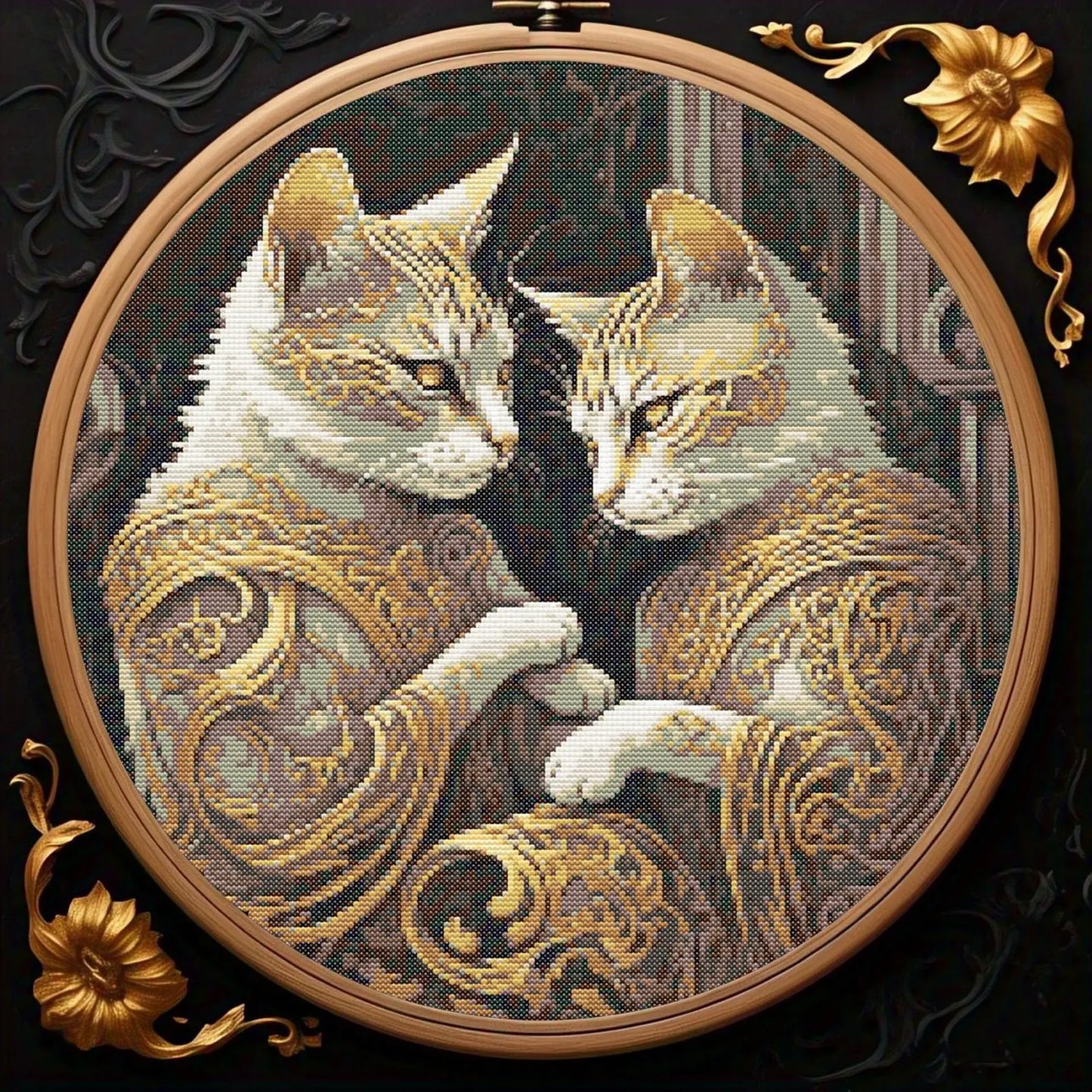 Set of 4 Artistic Floral Cats Cross Stitch Pattern, Kitten Needlework Design, Cross Stitch Chart, Pet Portrait Embroidery Pattern PDF