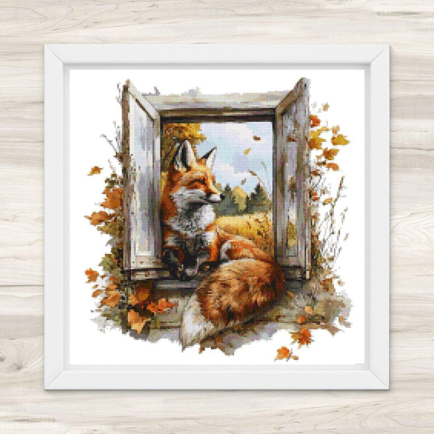 Cross Stitch Pattern: Farm Window Fox in Autumn - PDF Instant Download