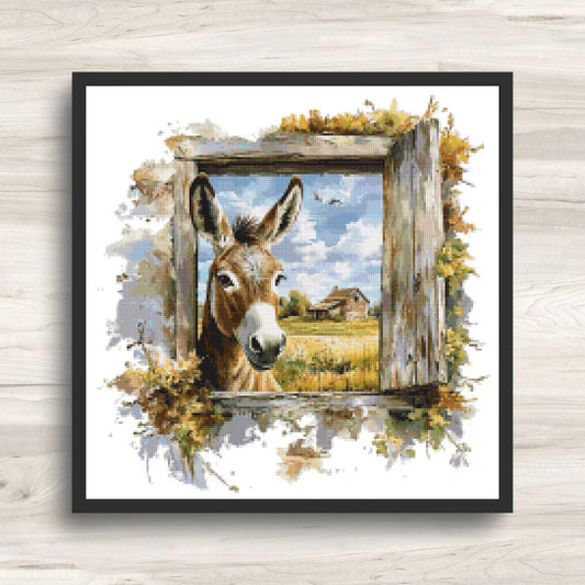 Cross Stitch Pattern: Farm Window Donkey - PDF Instant Download