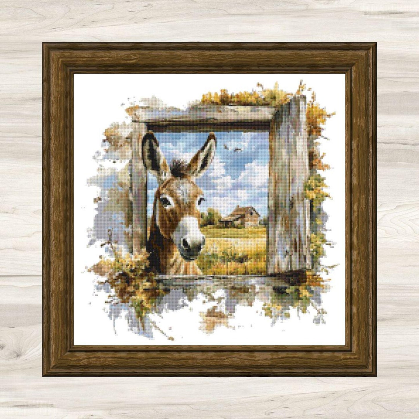 Cross Stitch Pattern: Farm Window Donkey - PDF Instant Download