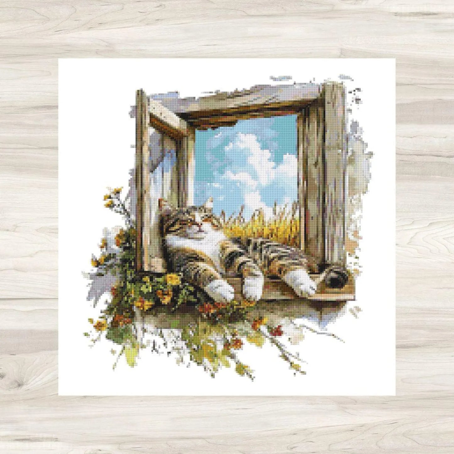 Cross Stitch Pattern: Farm Window Cat - PDF Instant Download