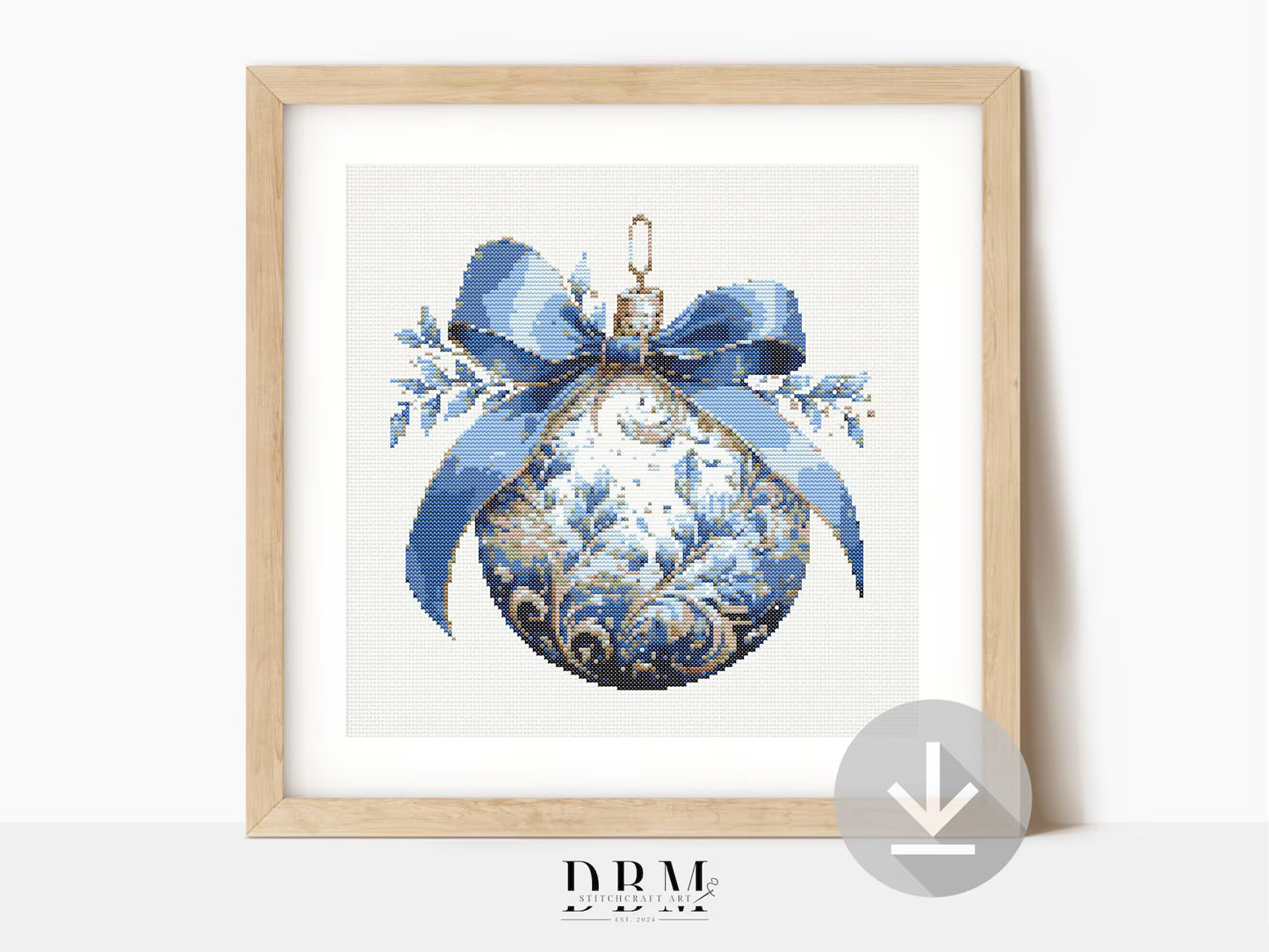 Blue Gold Bauble Cross Stitch Pattern | PDF Guide | Digital Download | Christmas Cross Stitch Wall Art | Intermediate Cross Stitch