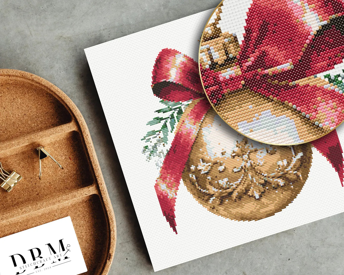 Red Gold Bauble Cross Stitch Pattern | PDF Guide | Digital Download | Christmas Cross Stitch Wall Art | Intermediate Cross Stitch