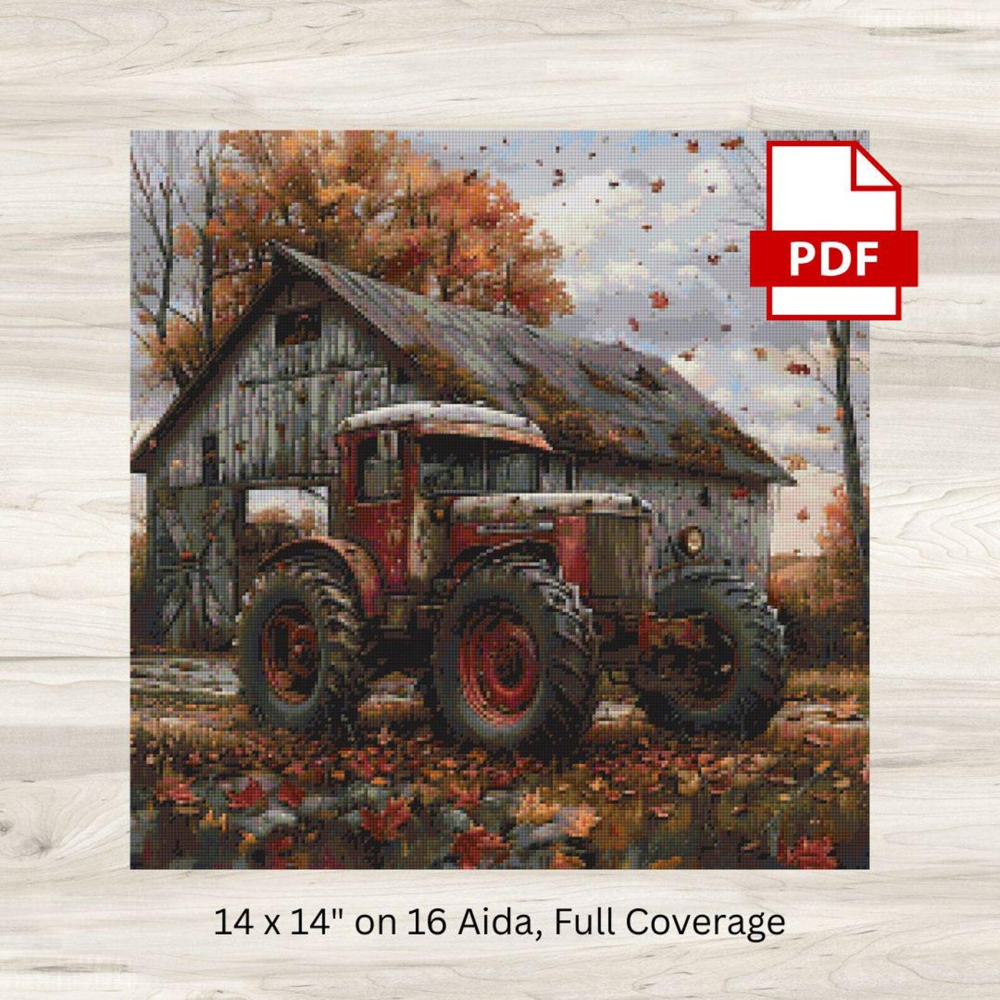 Cross Stitch Pattern: Autumn Barn and Tractor Motif 1 - PDF Instant Download