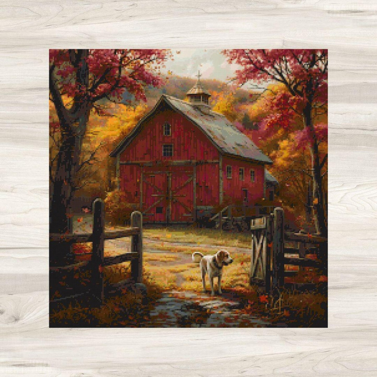 Cross Stitch Pattern: Autumn Red Barn Rural Americana Motif 5 - PDF Instant Download