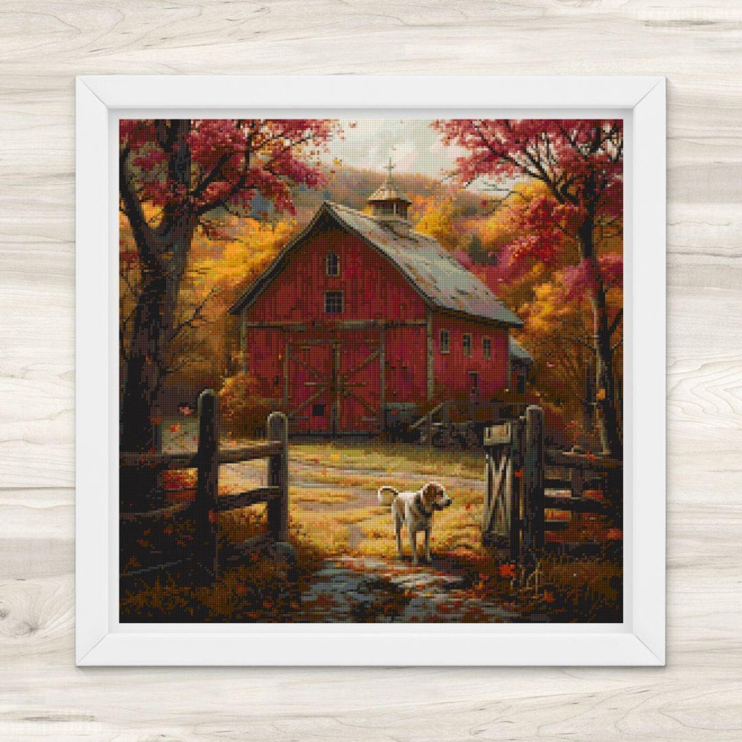 Cross Stitch Pattern: Autumn Red Barn Rural Americana Motif 5 - PDF Instant Download