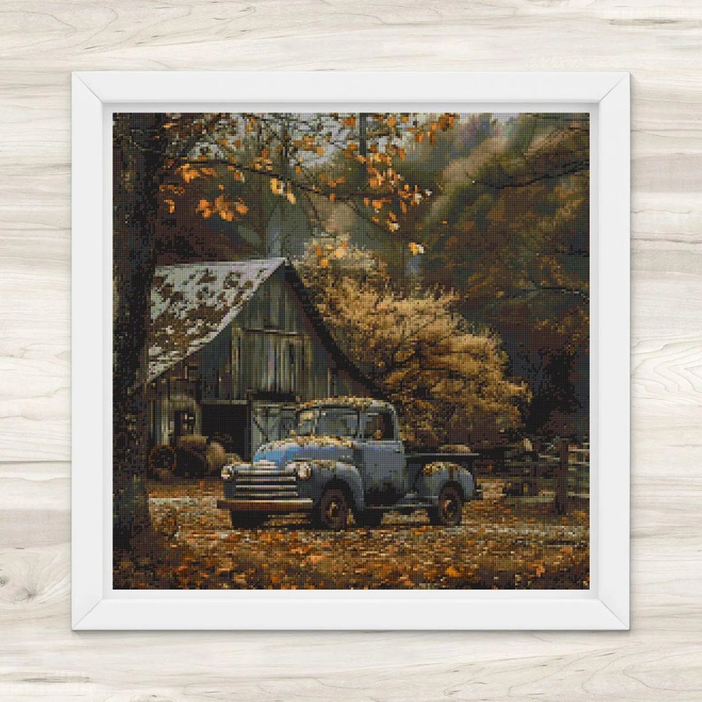 Cross Stitch Pattern: Autumn Barn and Truck Rural Americana Motif 6 - PDF Instant Download