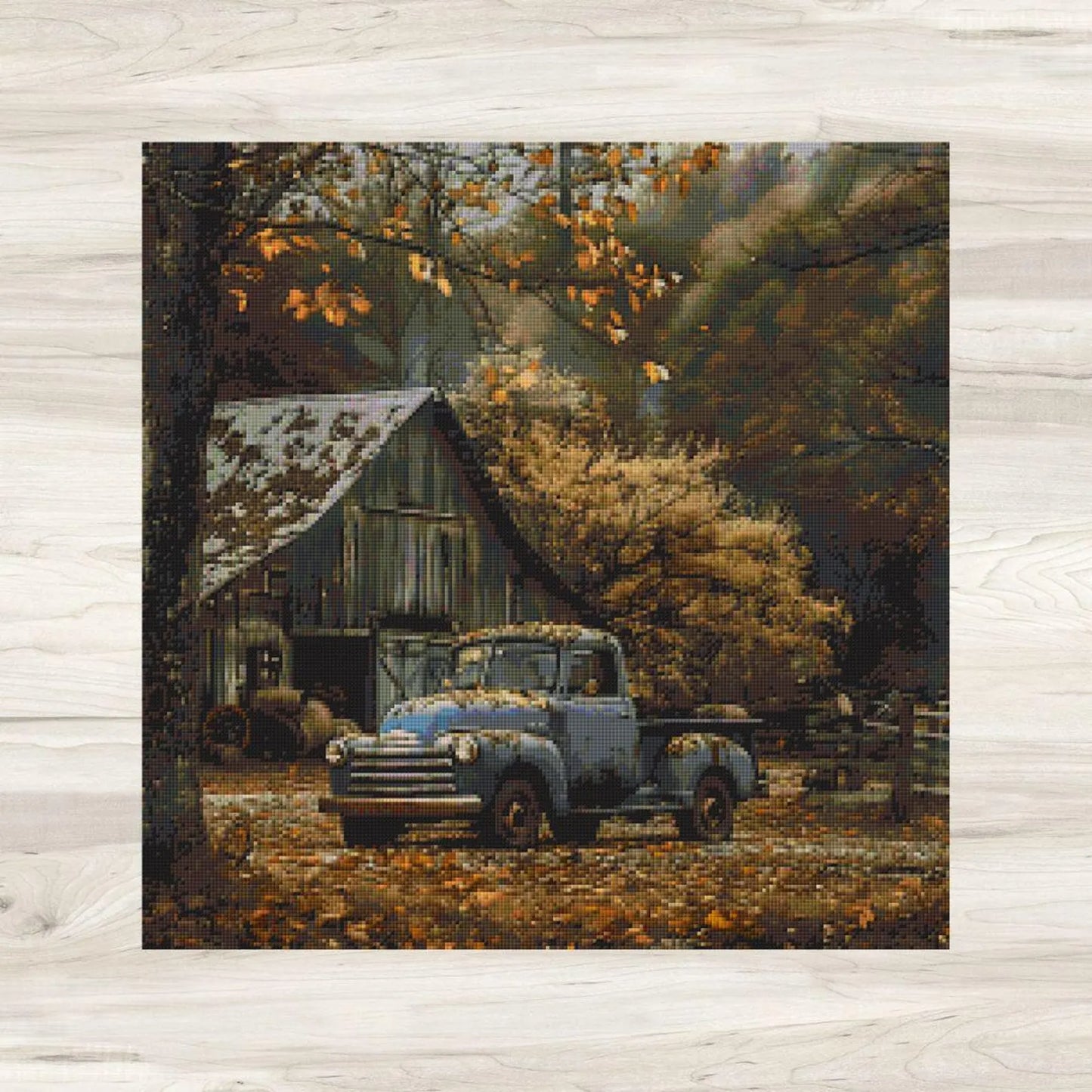 Cross Stitch Pattern: Autumn Barn and Truck Rural Americana Motif 6 - PDF Instant Download