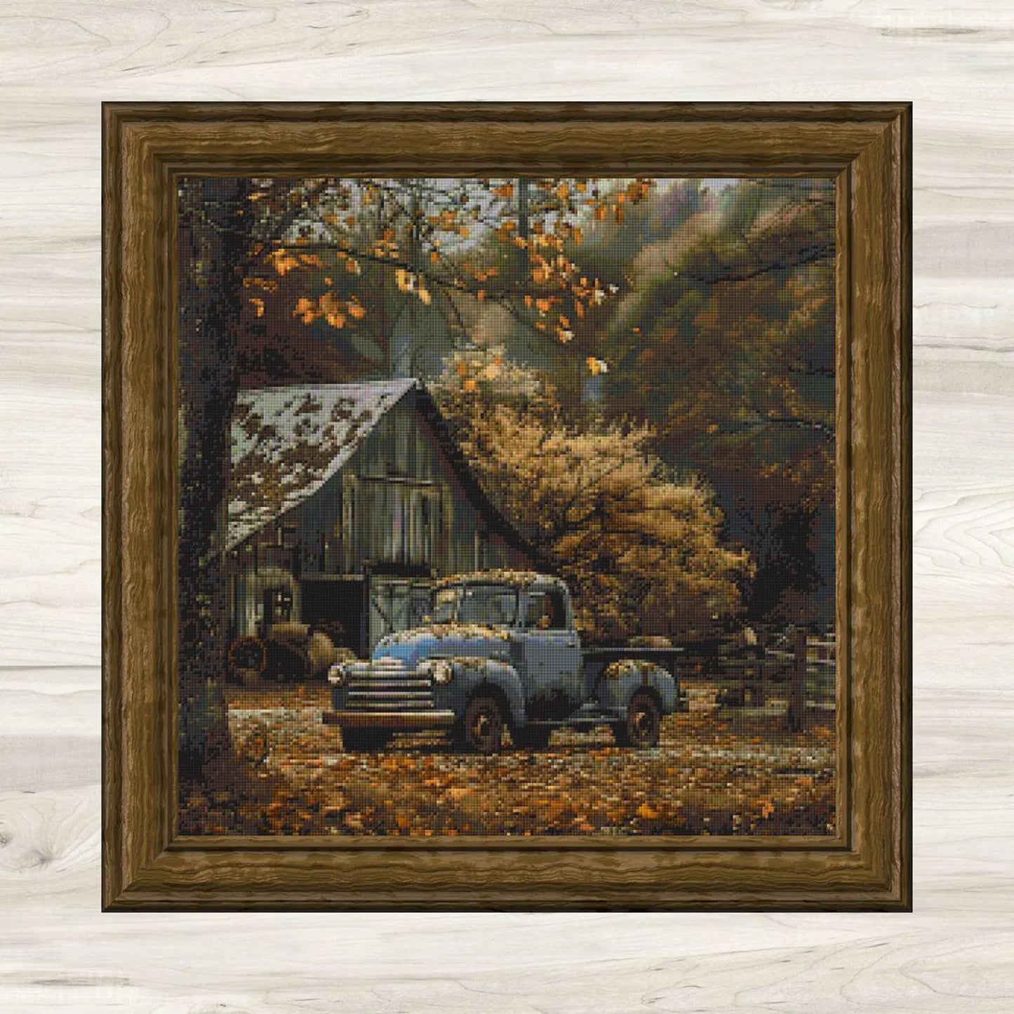 Cross Stitch Pattern: Autumn Barn and Truck Rural Americana Motif 6 - PDF Instant Download