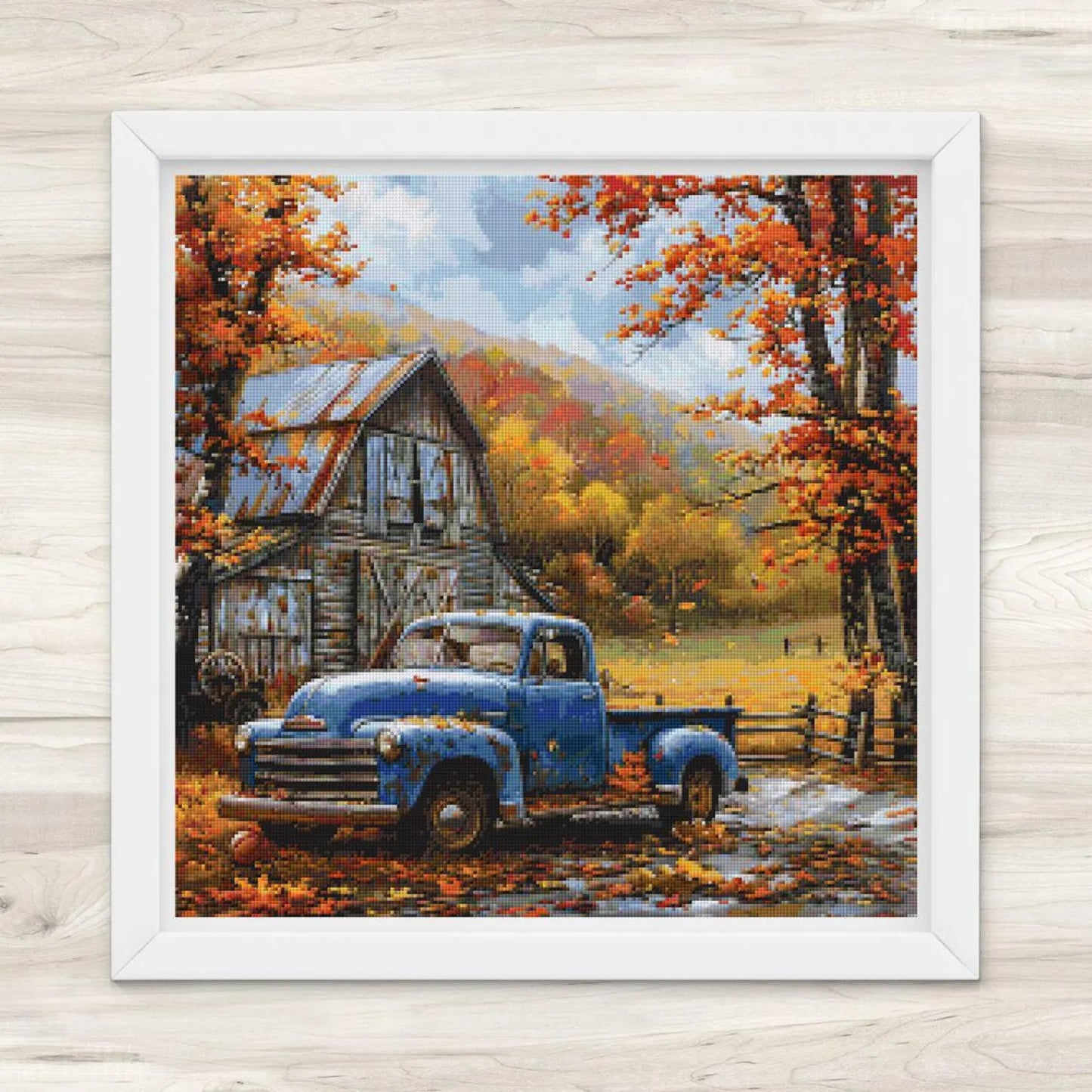 Cross Stitch Pattern: Autumn Barn and Truck Rural Americana Motif 7 - PDF Instant Download