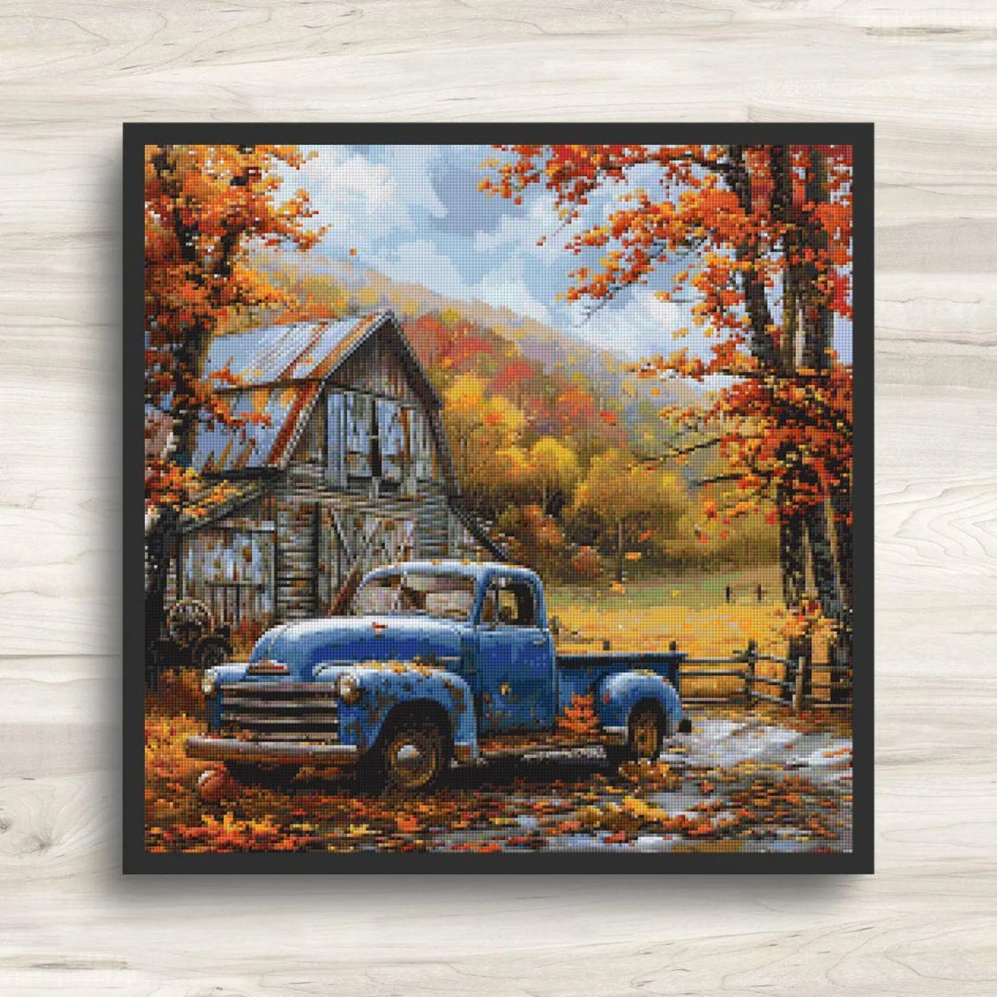 Cross Stitch Pattern: Autumn Barn and Truck Rural Americana Motif 7 - PDF Instant Download