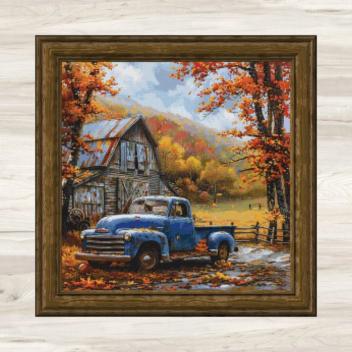 Cross Stitch Pattern: Autumn Barn and Truck Rural Americana Motif 7 - PDF Instant Download
