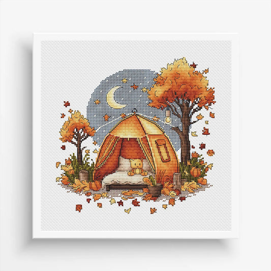 Fall Cross Stitch Pattern PDF, Autumn Embroidery, Autumn Leaves Cross Stitch, Vintage Embroidery, Camping Embroidery Counted Cross Stitch