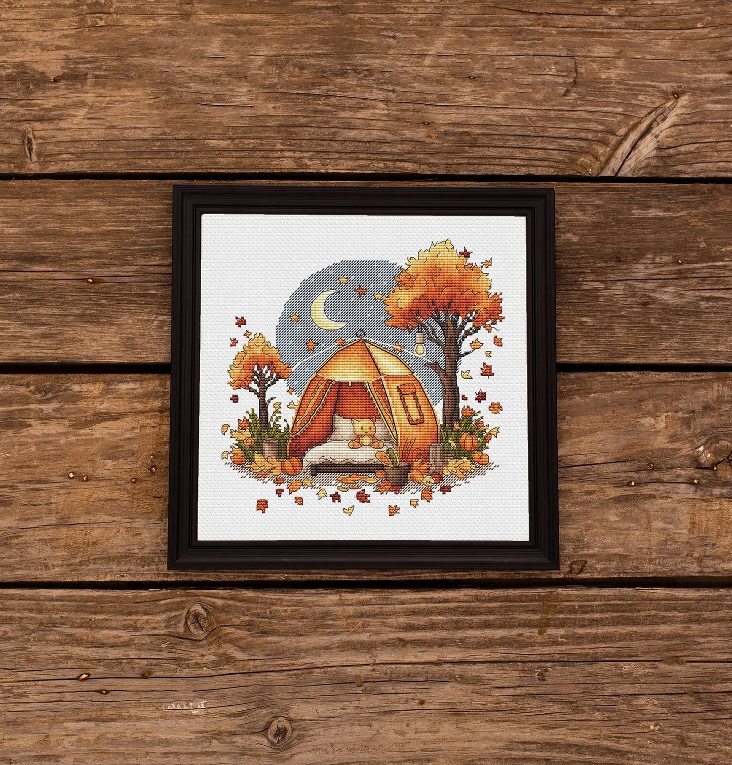 Fall Cross Stitch Pattern PDF, Autumn Embroidery, Autumn Leaves Cross Stitch, Vintage Embroidery, Camping Embroidery Counted Cross Stitch
