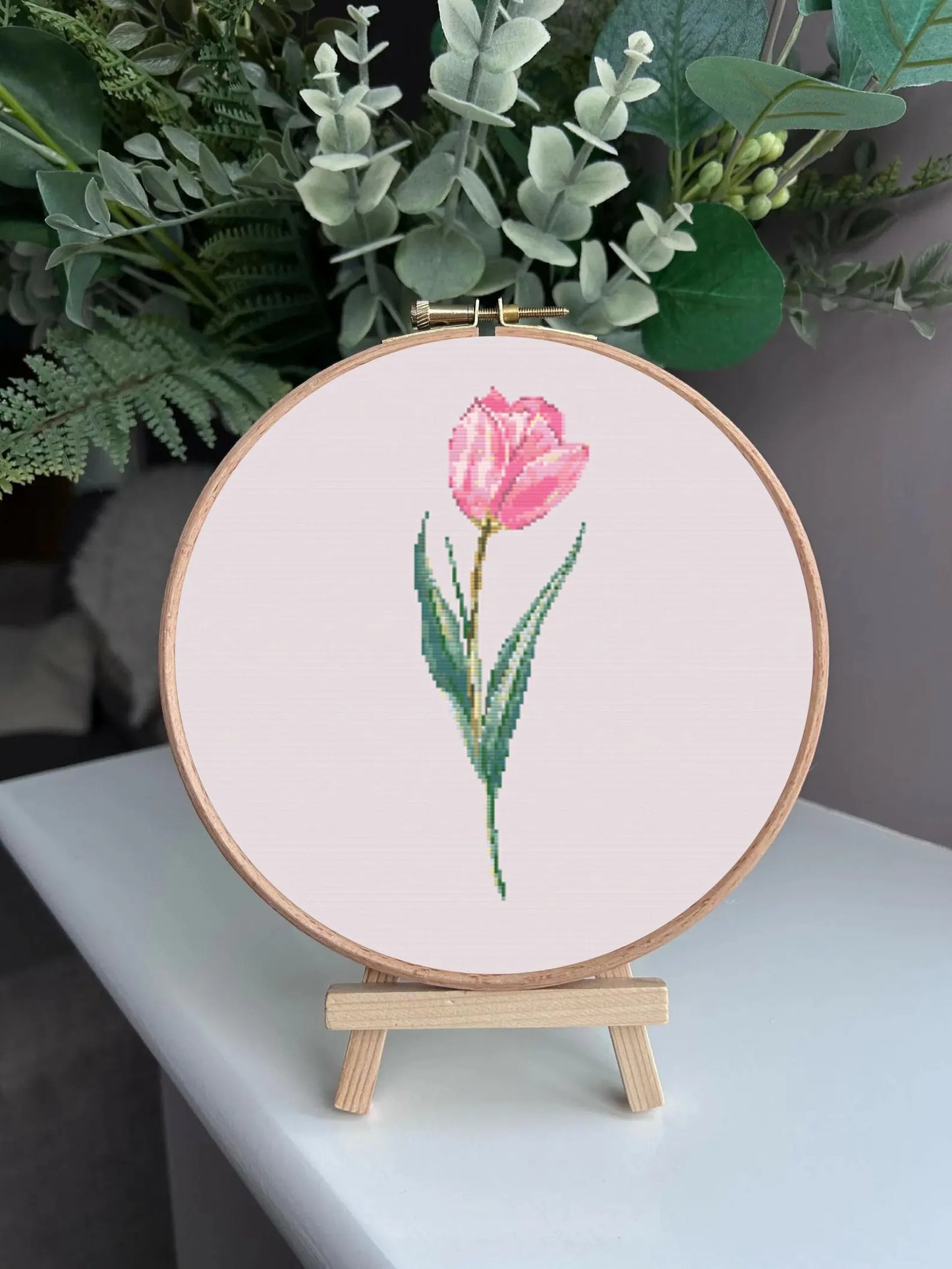Tulip Flower Digital Cross Stitch Pattern | PDF | Hand Embroidery Pink Tulip Design | DIY Crafts