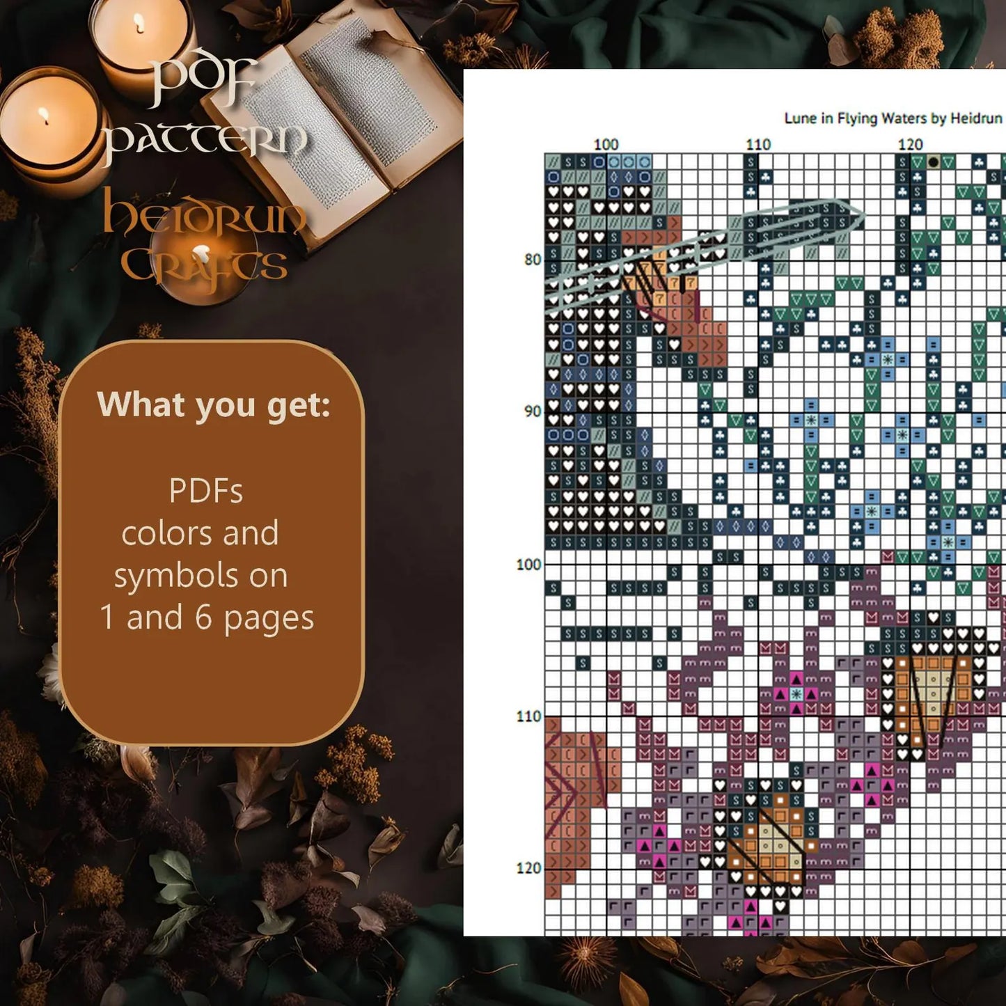 Lune in Flying Waters Cross Stitch Pattern PDF – Clair Obscur Expedition 33, Underwater Scene, Coral, Guitar, Flowers, Embroidery Chart