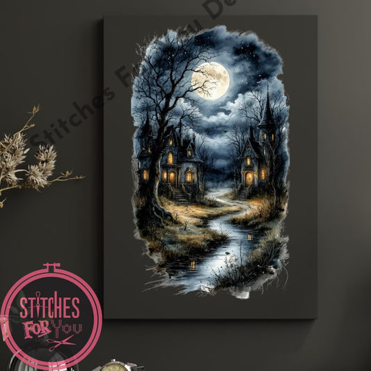 Haunted Haven- Counted Cross Stitch Patterns - Printable Chart PDF Format Needlework Embroidery Crafts DIY DMC color