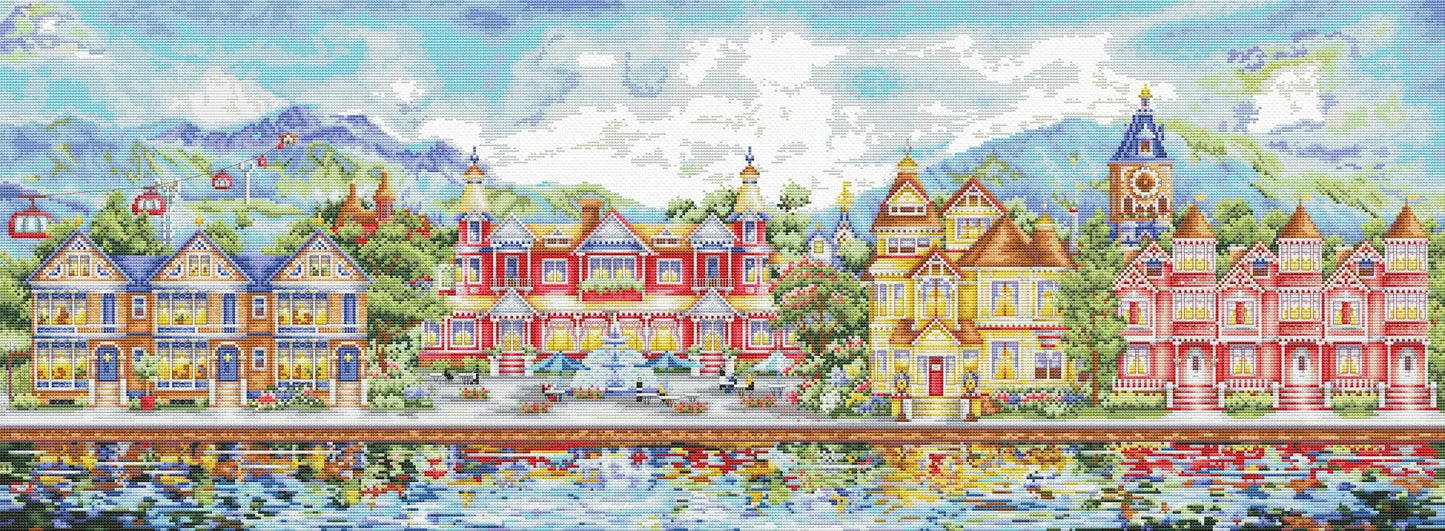 Victorian Promenade, Counted Cross Stitch Pattern, Summer Landscape, Hand Embroidery, Needlepoint Chart, Digital Pattern PDF