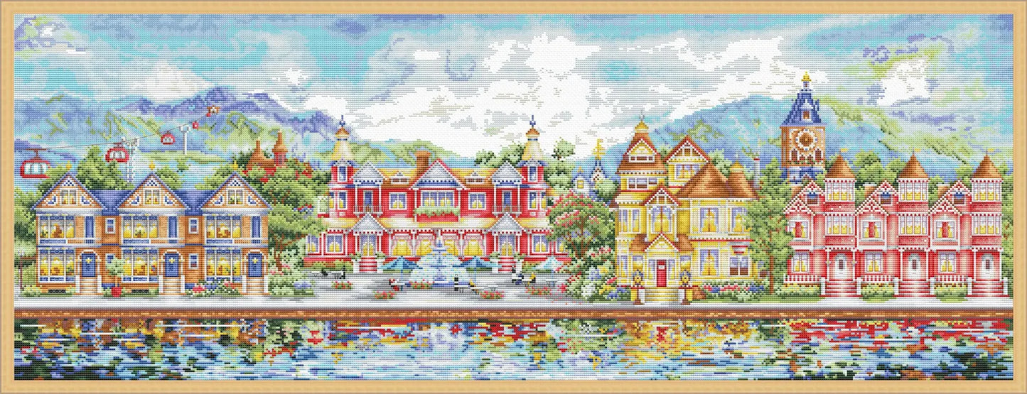 Victorian Promenade, Counted Cross Stitch Pattern, Summer Landscape, Hand Embroidery, Needlepoint Chart, Digital Pattern PDF