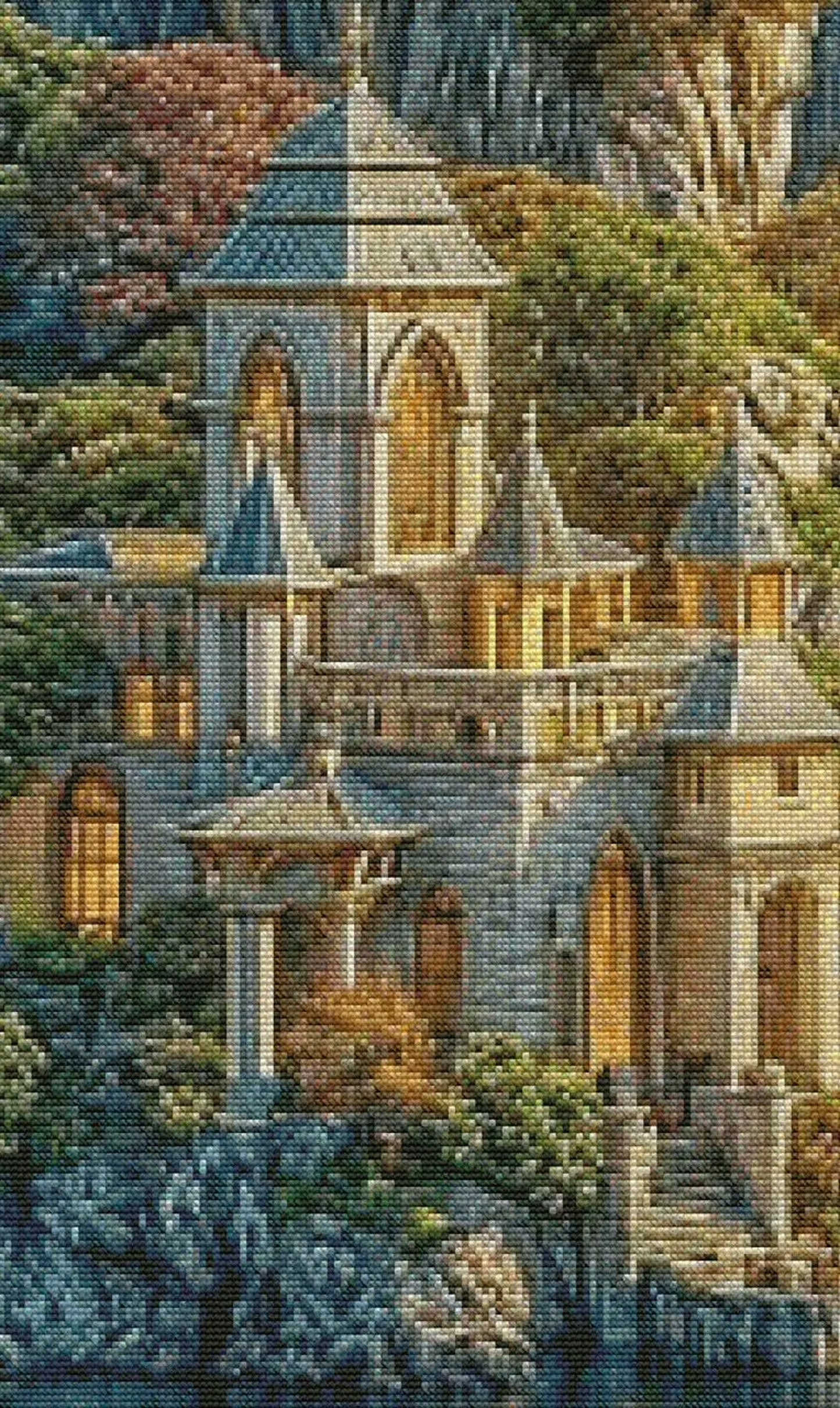 Mountain castle (400x710 stitches), DMC cross stitch pattern, pdf/xsd
