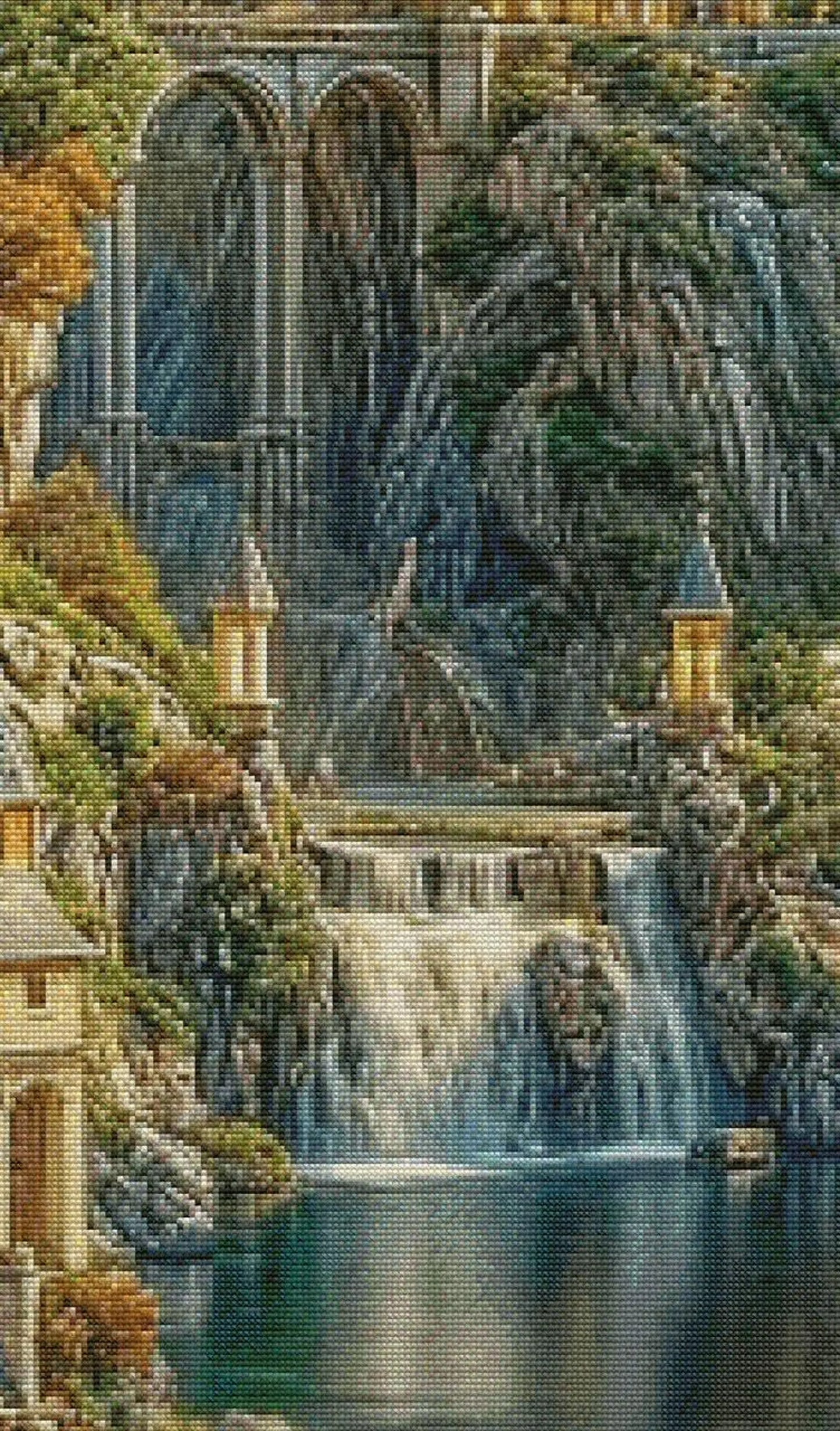 Mountain castle (400x710 stitches), DMC cross stitch pattern, pdf/xsd