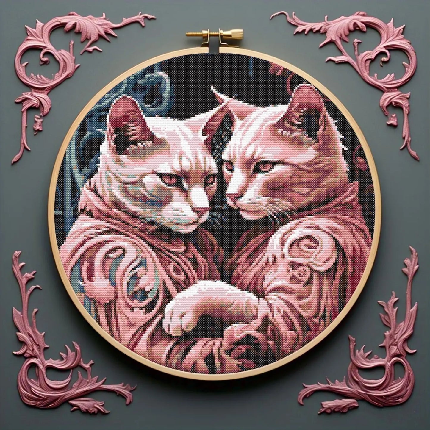 Set of 4 Artistic Floral Cats Cross Stitch Pattern, Kitten Needlework Design, Cross Stitch Chart, Pet Portrait Embroidery Pattern PDF