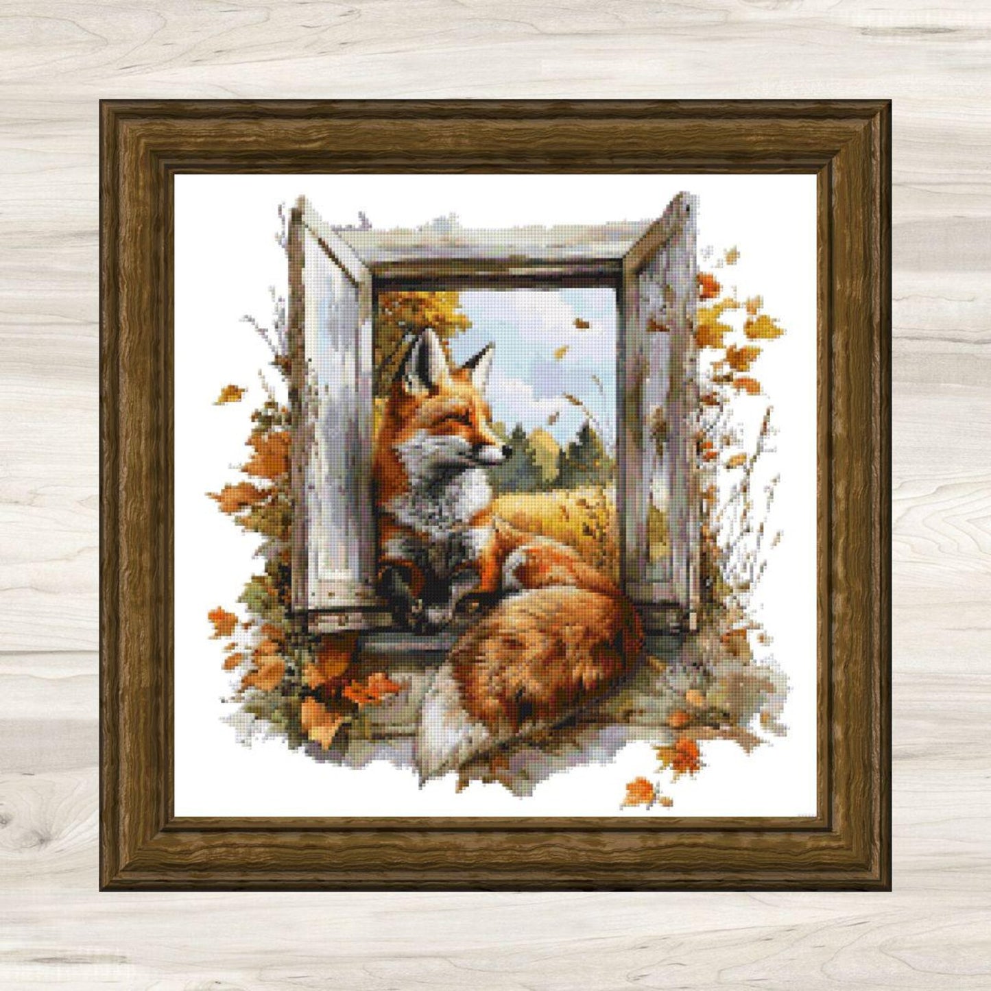 Cross Stitch Pattern: Farm Window Fox in Autumn - PDF Instant Download