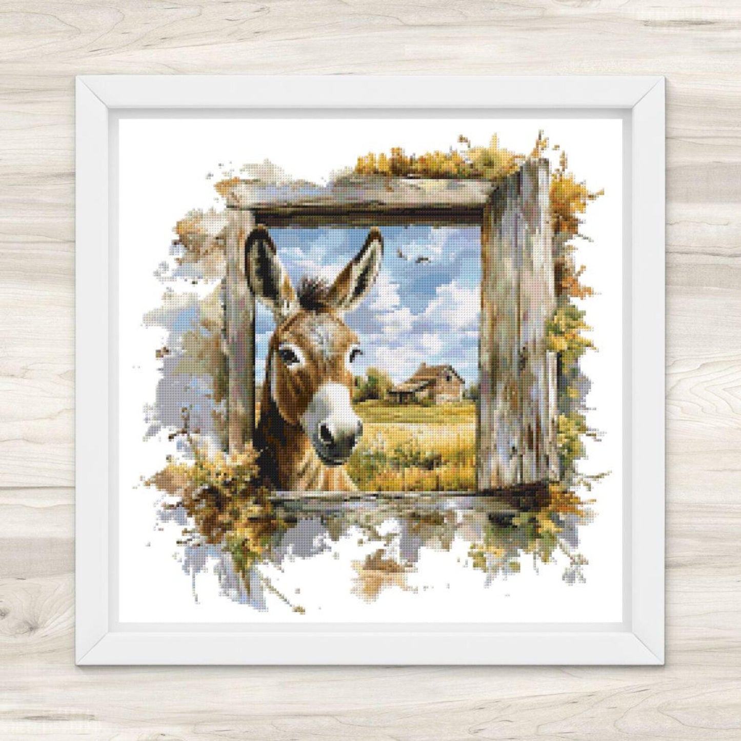 Cross Stitch Pattern: Farm Window Donkey - PDF Instant Download