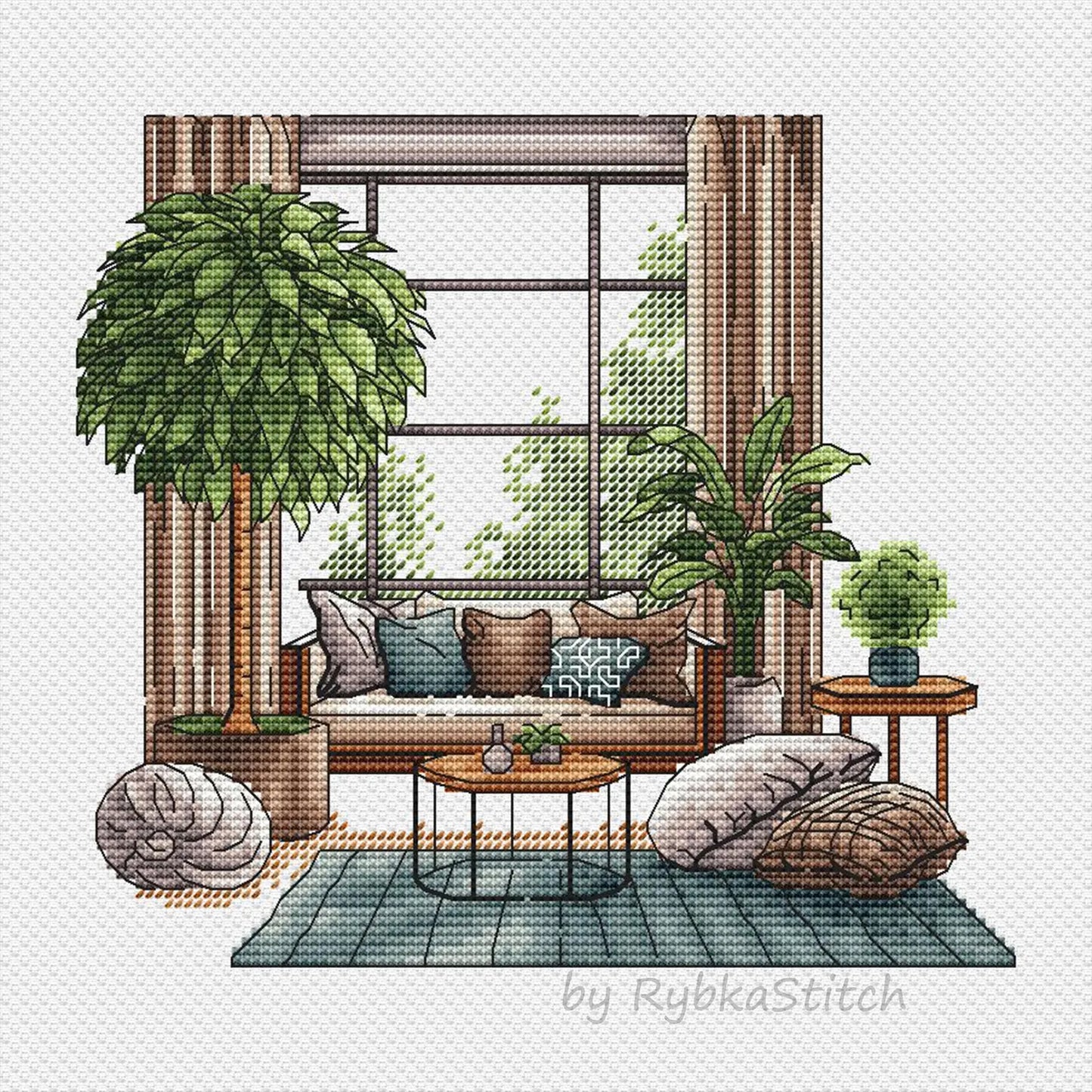 Bedroom Cross Stitch Pattern PDF, Modern Living Room Counted Cross Stitch, Interior decor Hand Embroidery, Wall Decor Design Digital PDF