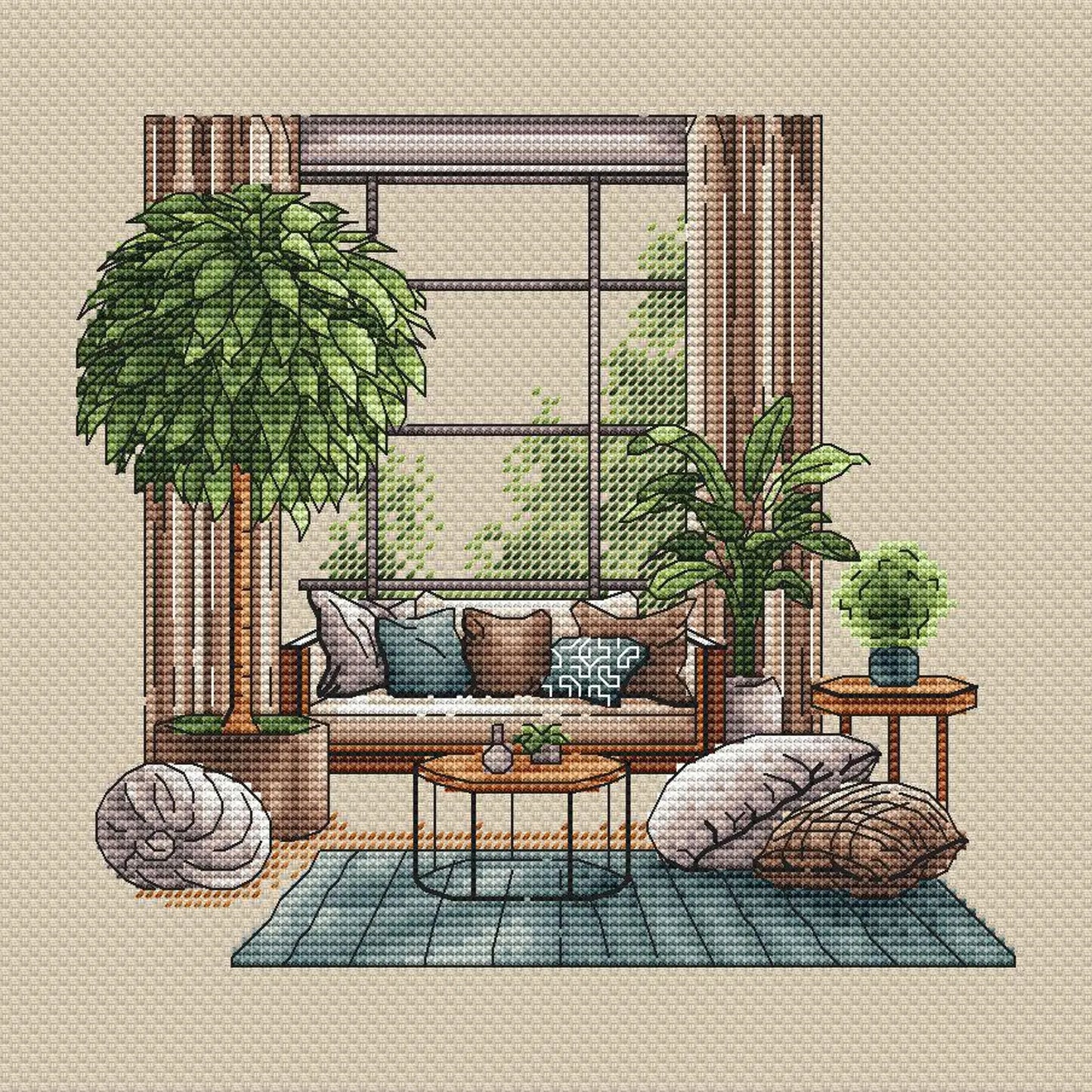 Bedroom Cross Stitch Pattern PDF, Modern Living Room Counted Cross Stitch, Interior decor Hand Embroidery, Wall Decor Design Digital PDF
