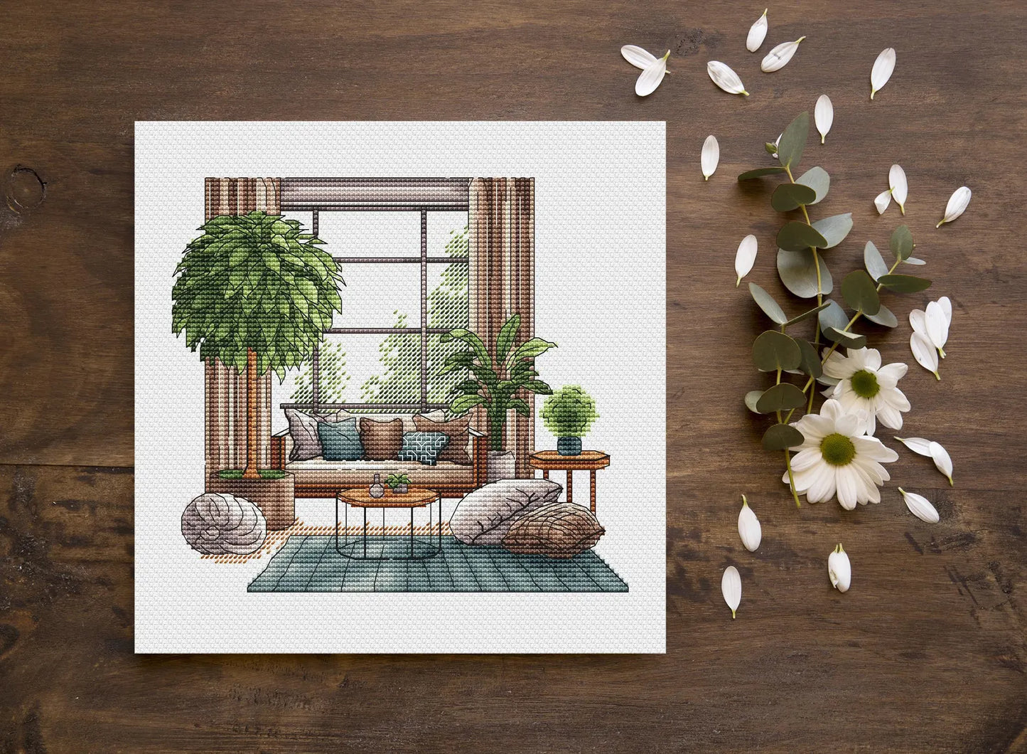Bedroom Cross Stitch Pattern PDF, Modern Living Room Counted Cross Stitch, Interior decor Hand Embroidery, Wall Decor Design Digital PDF