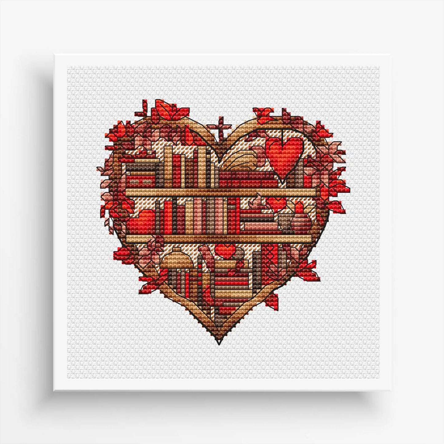 Autumn Bookshelf Cross Stitch Pattern PDF, Autumn Leaves Embroidery, Vintage Book Embroidery Digital File Instant Download, Old Books PDF