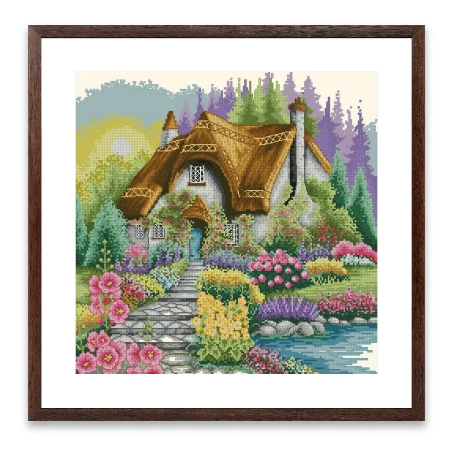 Lakeside cottage Counted cross stitch pattern landscape Digital cross stitch chart xstitch pattern woodland instant download needlepoint