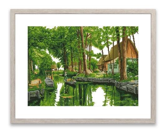 Woodland cottage PDF Counted cross stitch pattern Landscape Digital cross stitch chart Fall season PDF xstitch pattern instant download