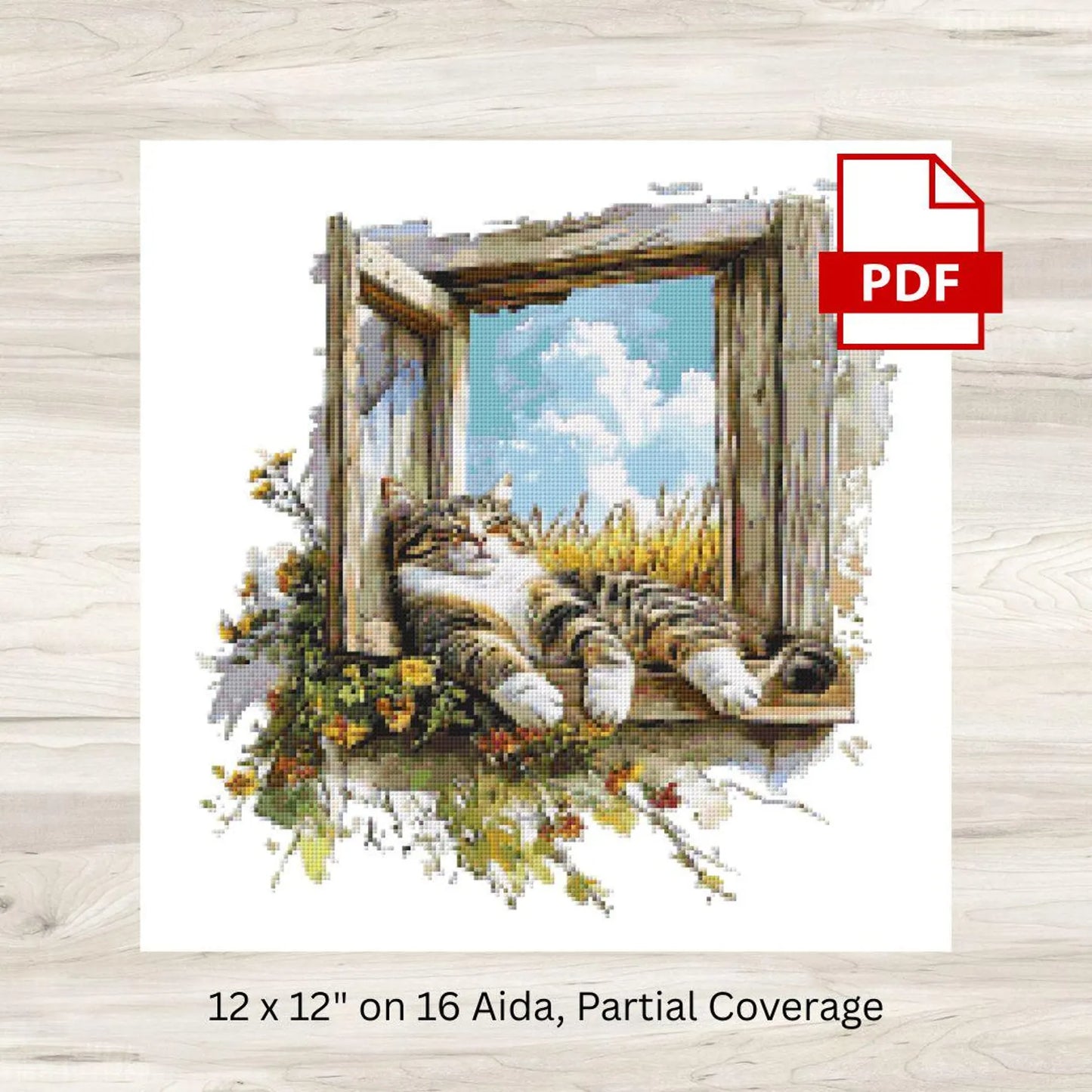 Cross Stitch Pattern: Farm Window Cat - PDF Instant Download