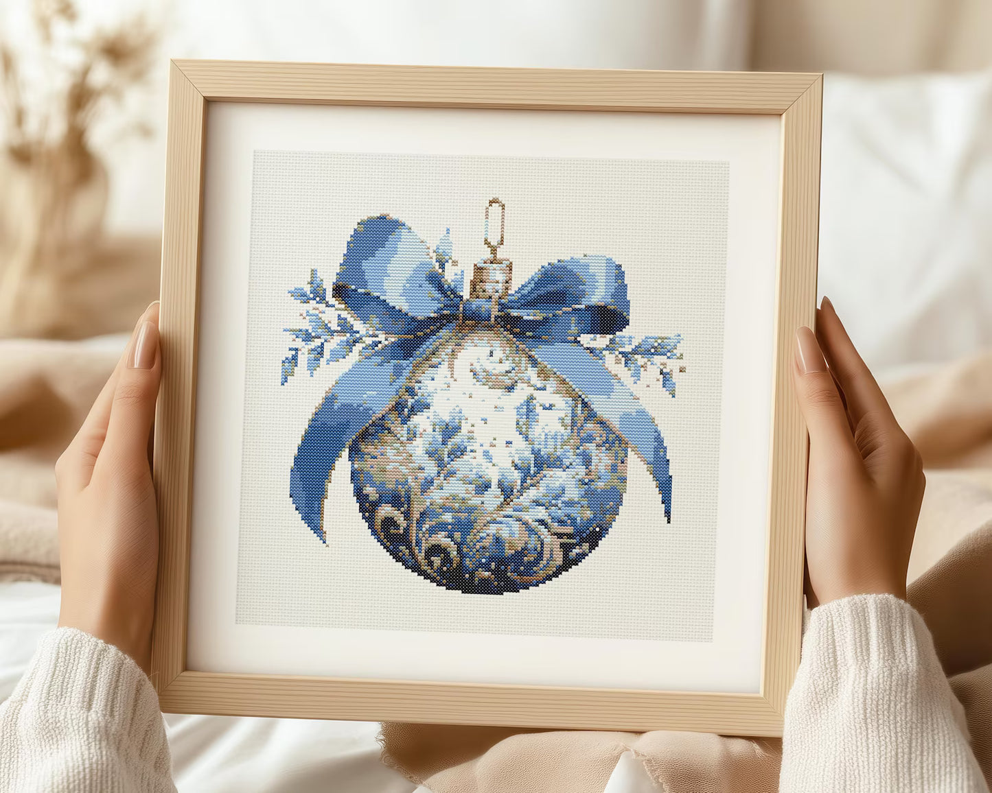 Blue Gold Bauble Cross Stitch Pattern | PDF Guide | Digital Download | Christmas Cross Stitch Wall Art | Intermediate Cross Stitch