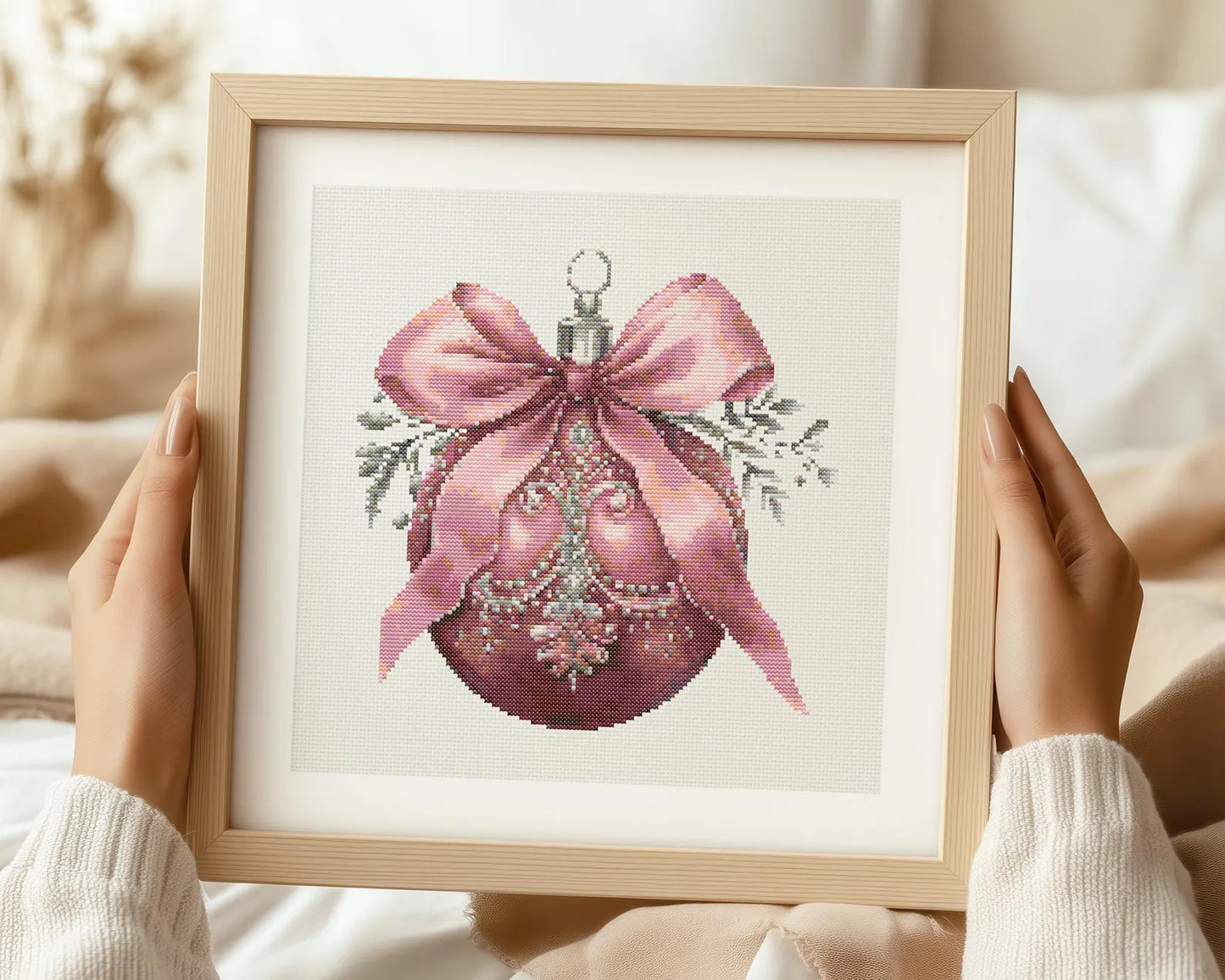 Pink Silver Bauble Cross Stitch Pattern | PDF Guide | Digital Download | Christmas Cross Stitch Wall Art | Intermediate Cross Stitch