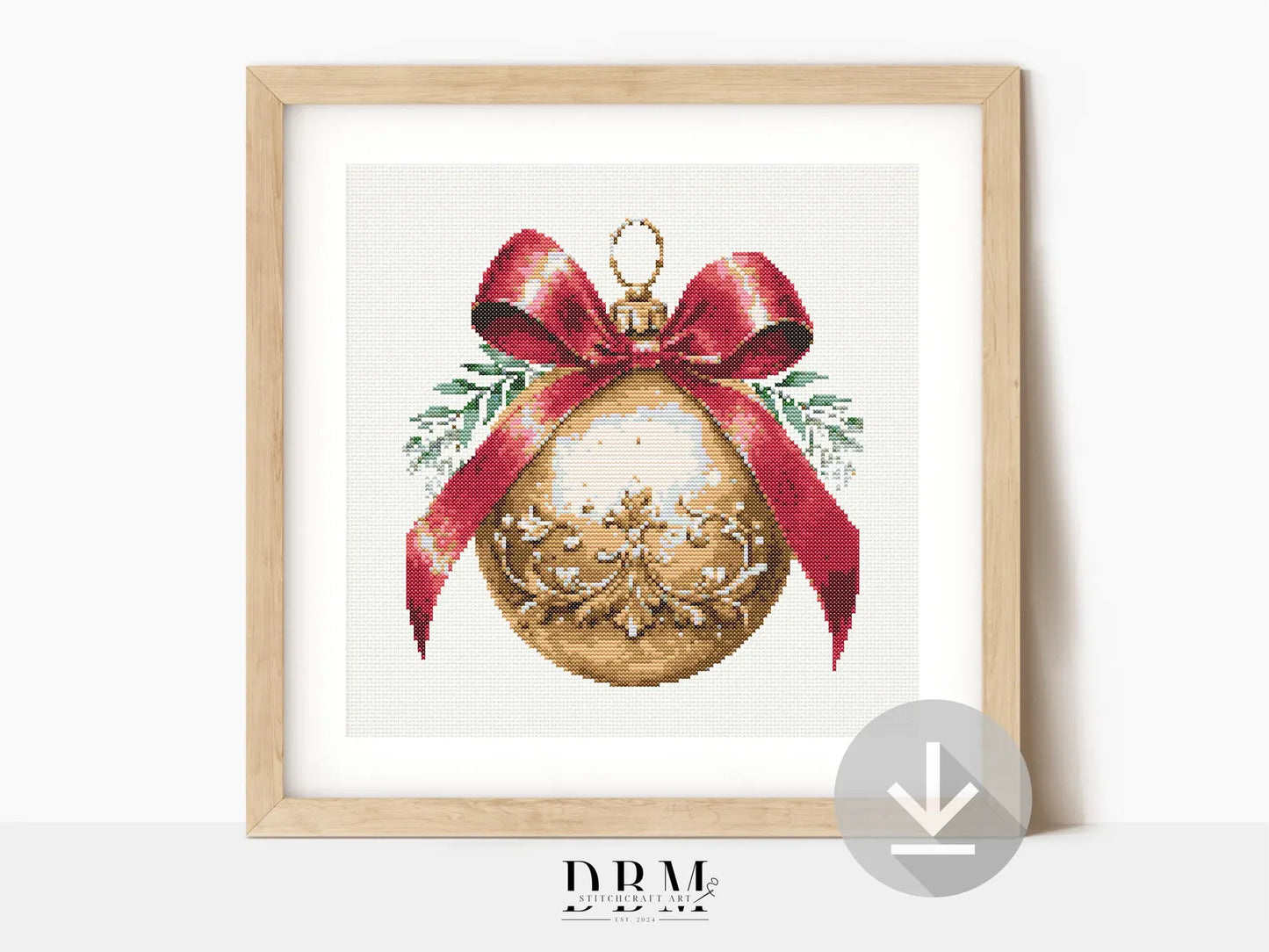 Red Gold Bauble Cross Stitch Pattern | PDF Guide | Digital Download | Christmas Cross Stitch Wall Art | Intermediate Cross Stitch