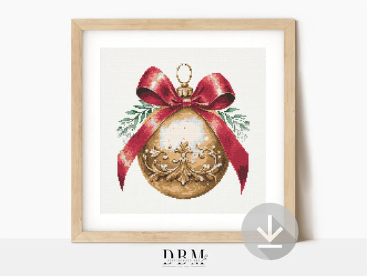Red Gold Bauble Cross Stitch Pattern | PDF Guide | Digital Download | Christmas Cross Stitch Wall Art | Intermediate Cross Stitch
