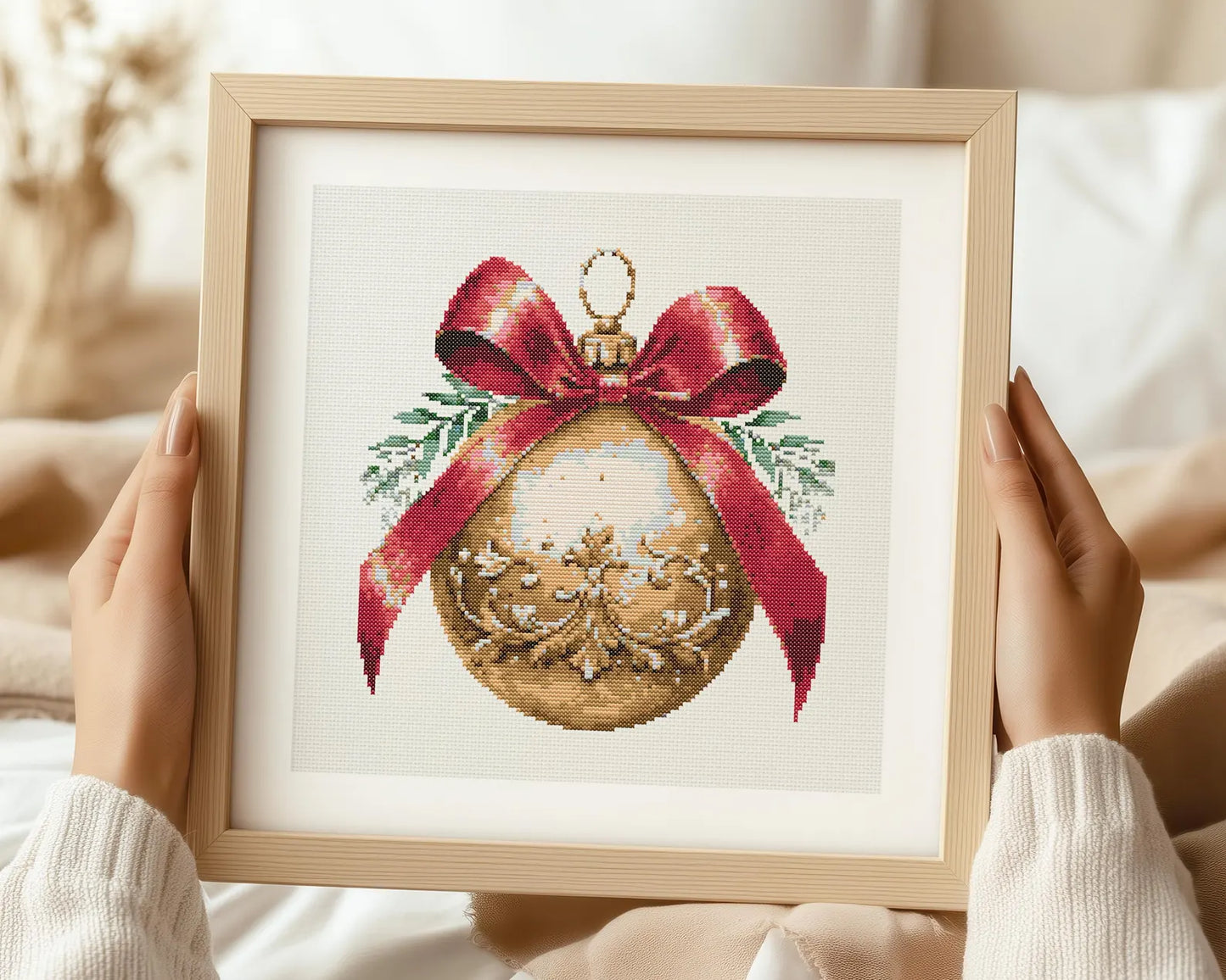 Red Gold Bauble Cross Stitch Pattern | PDF Guide | Digital Download | Christmas Cross Stitch Wall Art | Intermediate Cross Stitch