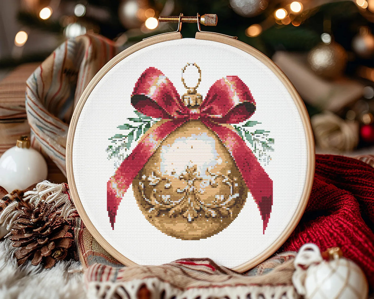 Red Gold Bauble Cross Stitch Pattern | PDF Guide | Digital Download | Christmas Cross Stitch Wall Art | Intermediate Cross Stitch