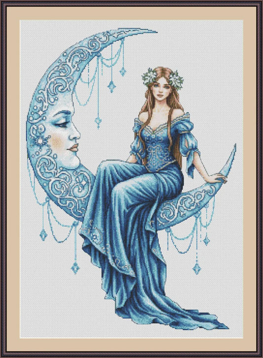 Goddess of the Crescent Moon - Counted Cross Stitch Patterns - Printable Chart PDF Format Needlework Embroidery Crafts DIY DMC color