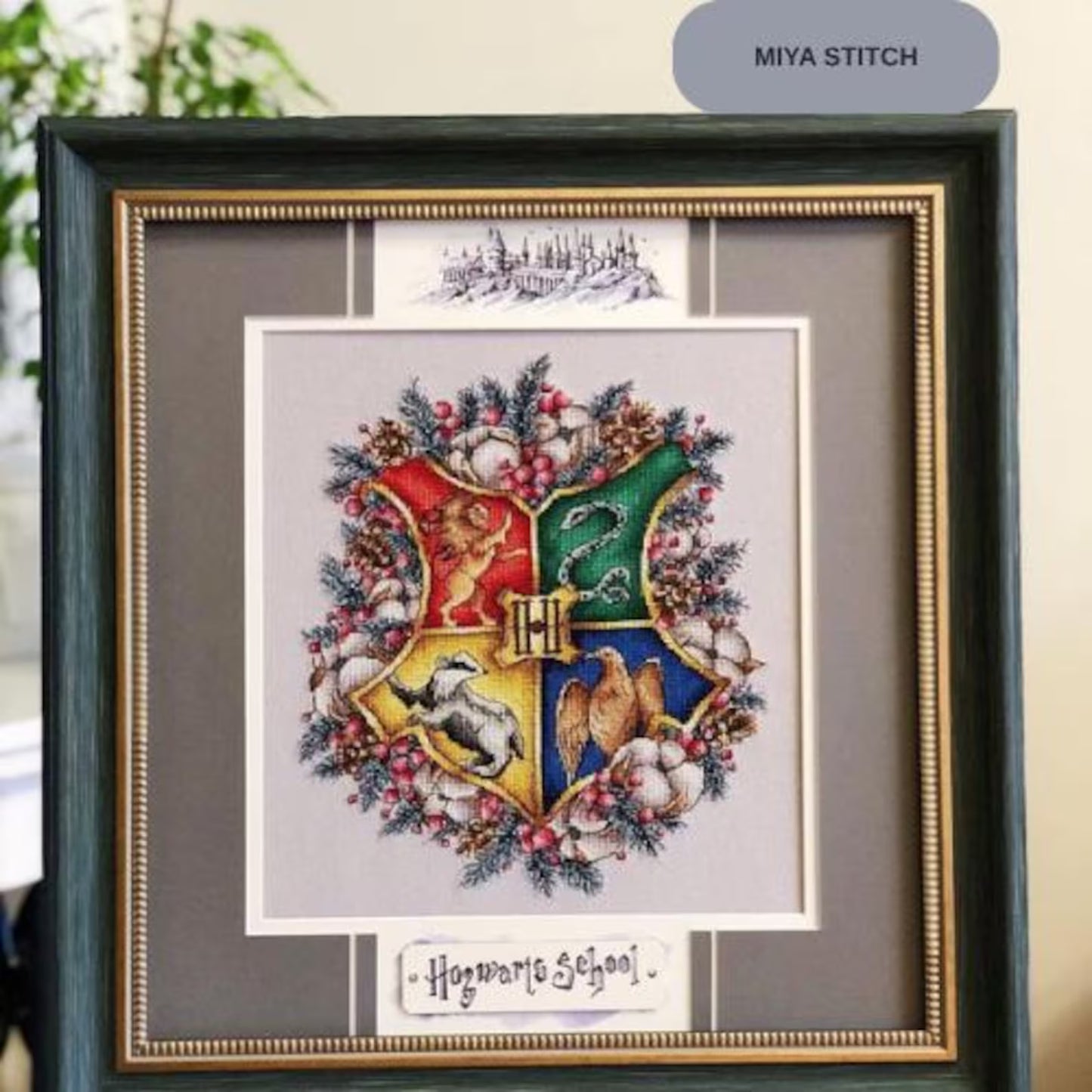Emblem school of wizards Fandom cross stitch pattern Hand embroidery design Beginner needlepoint scheme Digital pdf file