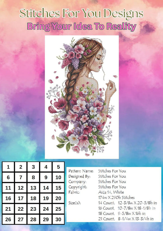 Blossoms of Grace- Counted Cross Stitch Patterns - Printable Chart PDF Format Needlework Embroidery Crafts DIY DMC color