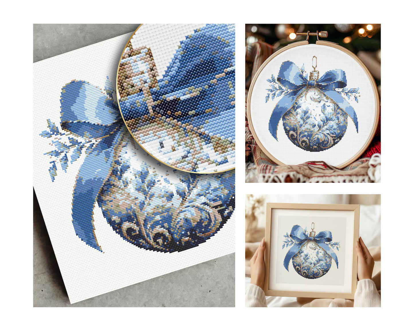 Bauble Cross Stitch Patterns | Set of 4 | PDF Guide | Digital Download | Christmas Cross Stitch Wall Art | Intermediate Cross Stitch