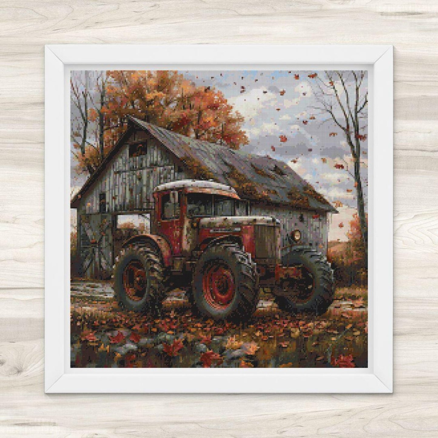 Cross Stitch Pattern: Autumn Barn and Tractor Motif 1 - PDF Instant Download