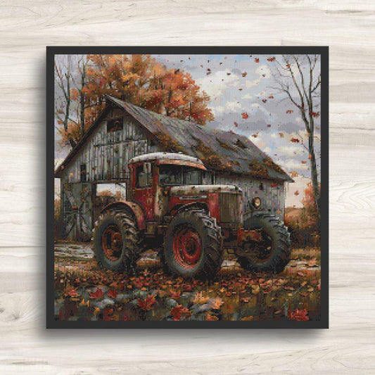 Cross Stitch Pattern: Autumn Barn and Tractor Motif 1 - PDF Instant Download